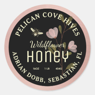 Pink Honey Label Watercolor Wildflower Bee Floral