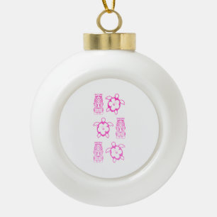 Pink Honu And Tiki Mask Ceramic Ball Christmas Ornament