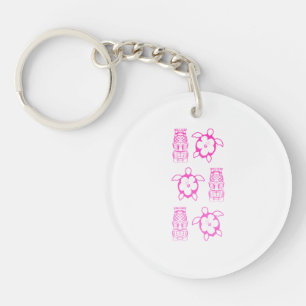 Pink Honu And Tiki Mask Key Ring