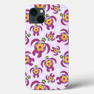 Pink Honu Turtles Hibiscus Flowers iPhone 13 Case