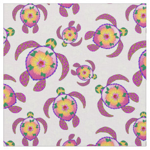 Pink Honu Turtles Hibiscus Flowers Fabric
