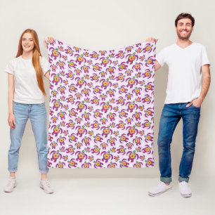 Pink Honu Turtles Hibiscus Flowers Fleece Blanket