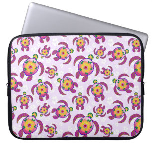 Pink Honu Turtles Hibiscus Flowers Laptop Sleeve
