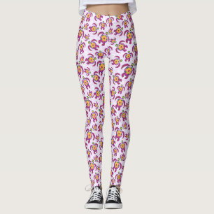 Pink Honu Turtles Hibiscus Flowers Leggings
