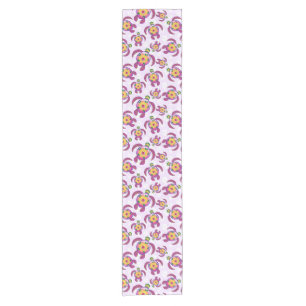Pink Honu Turtles Hibiscus Flowers Short Table Runner