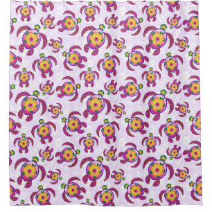 Pink Honu Turtles Hibiscus Flowers Shower Curtain