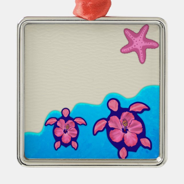 Pink Honu Turtles Metal Tree Decoration (Front)