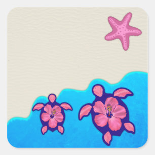 Pink Honu Turtles Square Sticker