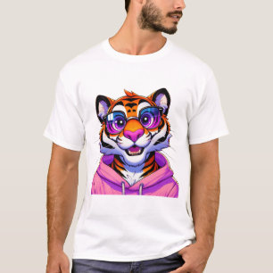 Pink Hoodie Tiger Art T-Shirt