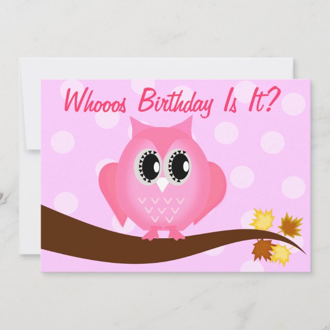 Pink Hoot Owl Birthday Party Invitation (Front)