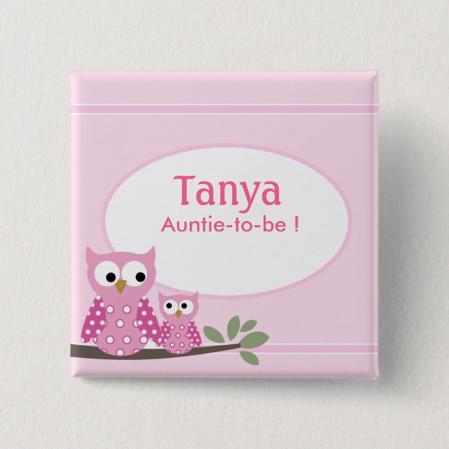 Pink Hoot Owls Baby Shower Name Tag Button (Front)