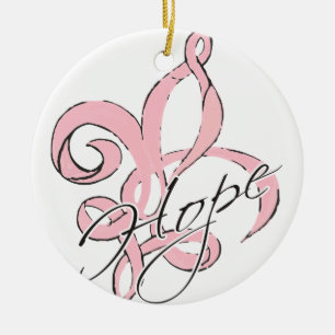 Pink Hope Fleur De Lis Round Ornament