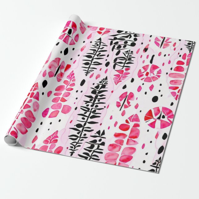 Pink Horizons: Native American Patterns Wrapping Paper (Unrolled)