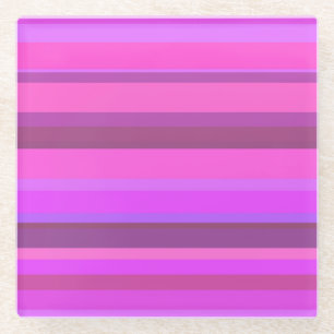 Pink horizontal stripes glass coaster