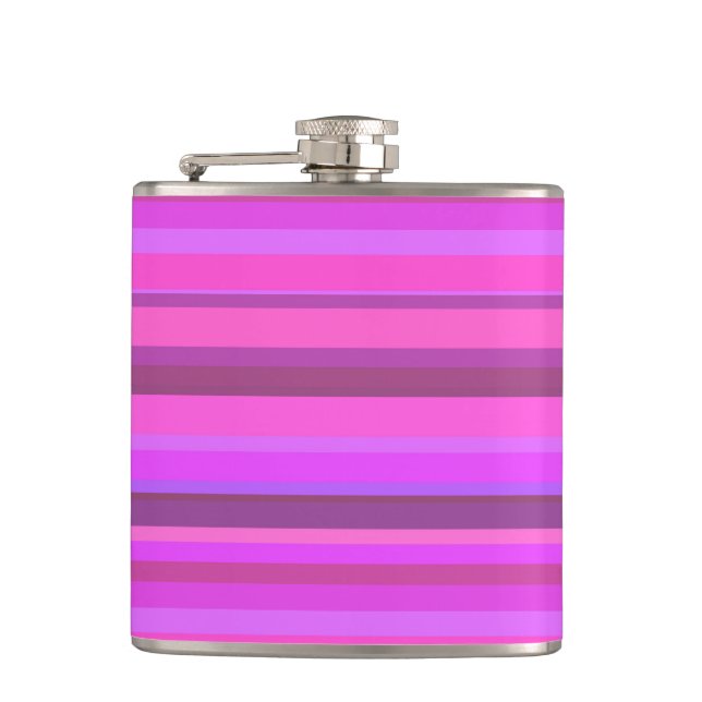 Pink horizontal stripes hip flask (Front)
