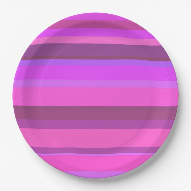 Pink horizontal stripes paper plate (Front)