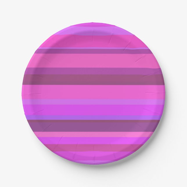 Pink horizontal stripes paper plate (Front)