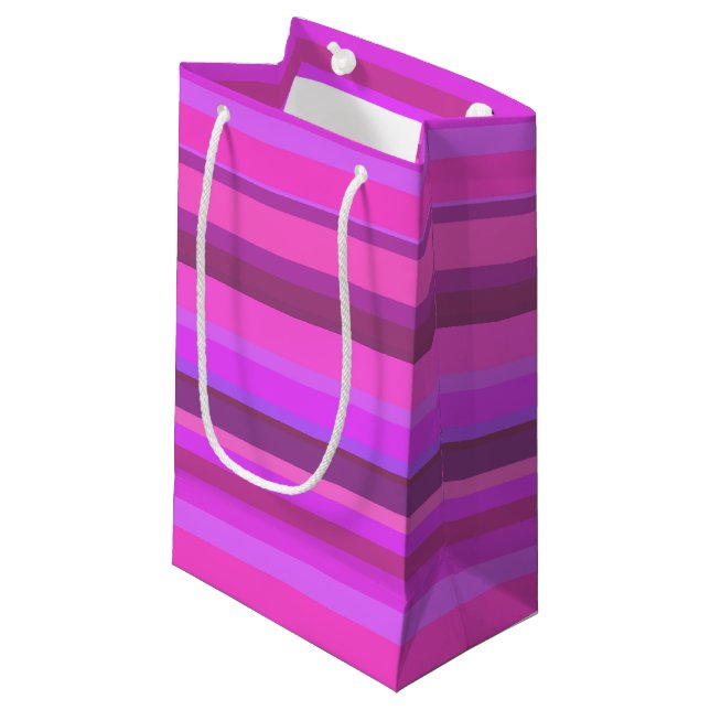 Pink horizontal stripes small gift bag (Front Angled)
