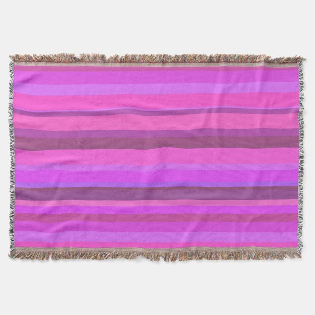 Pink horizontal stripes throw blanket (Front)