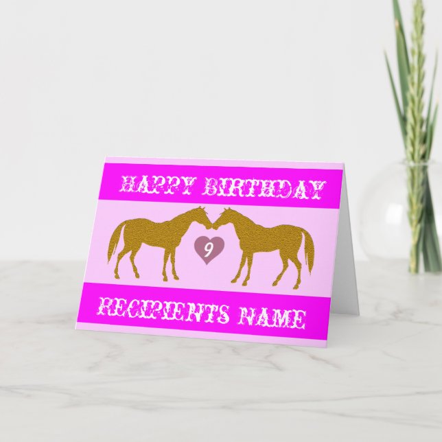 Pink Horse Age Birthday Card - Horse Age Card 9 (Front)