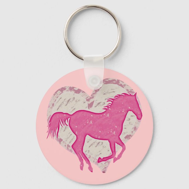 Pink Horse and Heart Key Ring (Front)