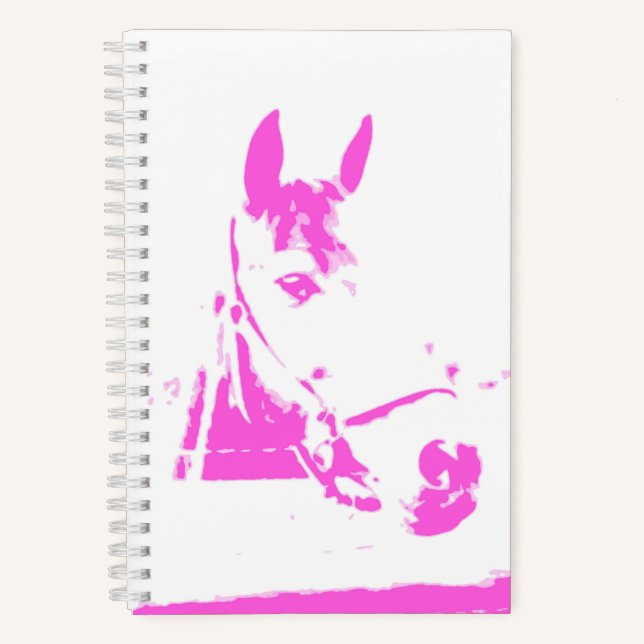 Pink Horse Head Art Silhouette Custom Name Notebook (Front)