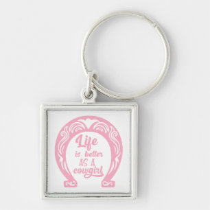 Pink Horse Lover Western Rodeo Horseshoe Cowgirl Key Ring