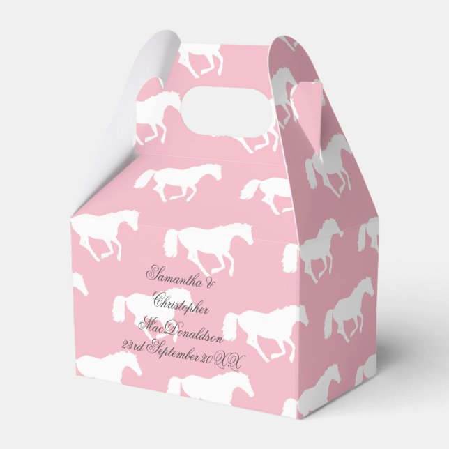 Pink horse or pony equestrian themed wedding favour box (Front Side)
