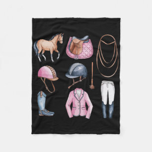 Pink Horseback Riding Doodles Cute Equestrian Hors Fleece Blanket