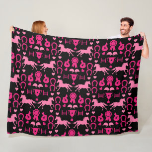 Pink Horseback Riding Fleece Blanket