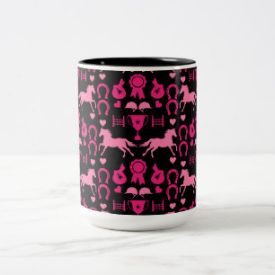 Pink Horseback Riding Two-Tone Coffee Mug