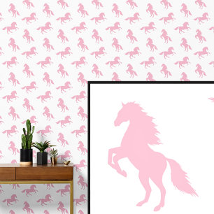 Pink Horses on White Wallpaper