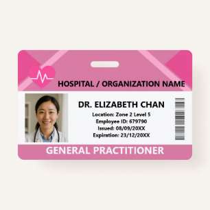 Pink Hospital Doctor Nurse Care Security Photo ID ID Badge