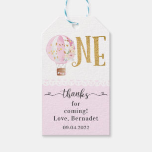 Pink Hot Air Balloon 1st Birthday Gift Tags