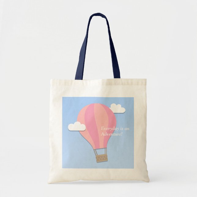 Pink Hot Air Balloon Adventure Among the Clouds Tote Bag (Front)