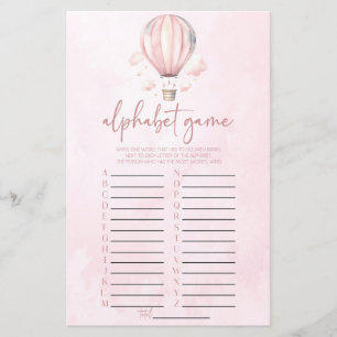 Pink Hot Air Balloon Alphabet Baby Shower Game