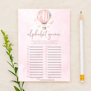 Pink Hot Air Balloon Alphabet Baby Shower Game