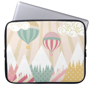 Pink Hot Air Balloon and Mountain Scene Laptop Sleeve