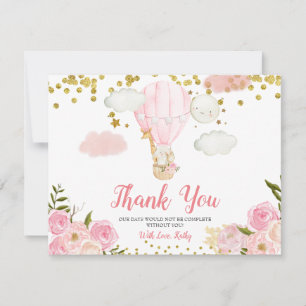 Pink Hot Air Balloon Animals Baby Shower Thank You Card