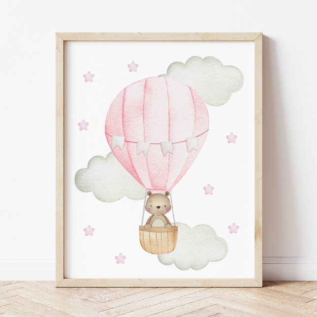 Pink Hot Air Balloon, Animals, Bear, Girl Nursery Photo Print (Creator Uploaded)