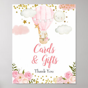 Pink Hot Air Balloon Animals Cards & Gifts Floral Poster