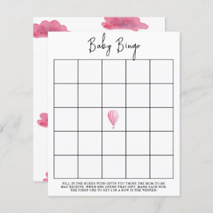 Pink hot air balloon - Baby shower bingo game