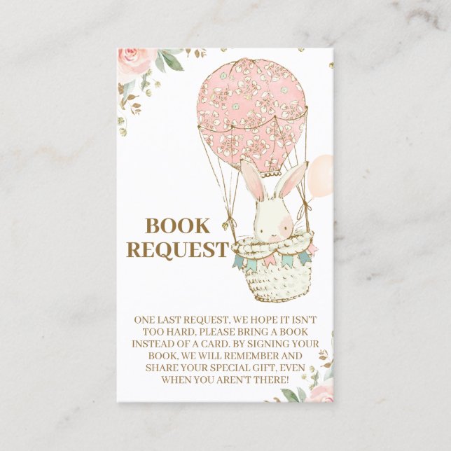 Pink Hot Air Balloon Baby Shower Book Request Card (Front)