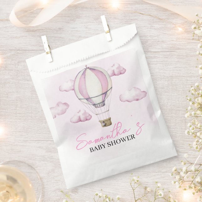 Pink Hot Air Balloon Baby Shower Favour Bags (Clipped)