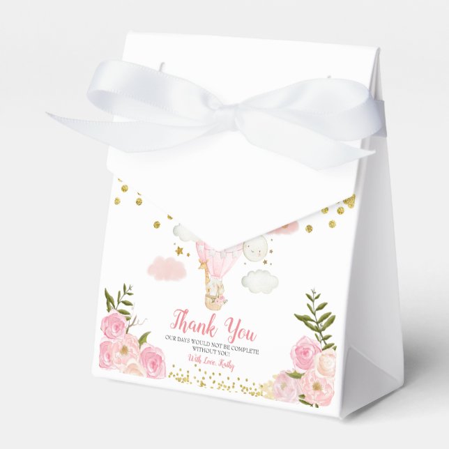 Pink Hot air balloon baby shower gold glitter Favour Box (Front Side)