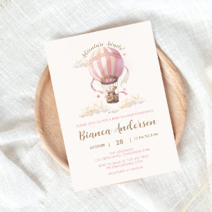 Pink Hot Air Balloon Baby Shower Invitation 