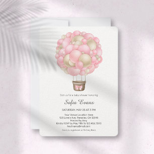 Pink Hot Air Balloon Baby Shower Invitation