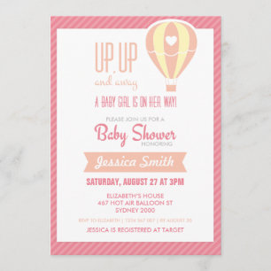 Pink Hot Air Balloon Baby Shower Invitation
