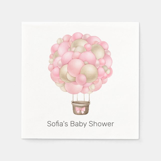 Pink Hot Air Balloon Baby Shower Napkin (Front)