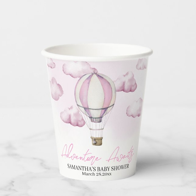 Pink Hot Air Balloon Baby Shower Paper cup (Front)